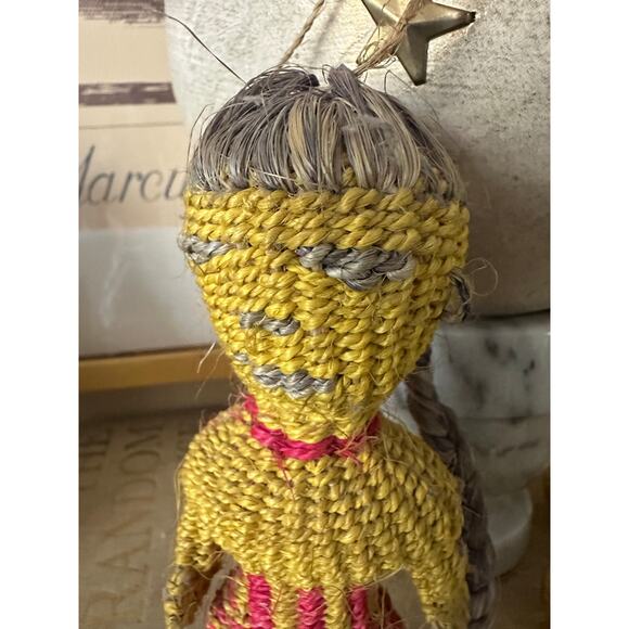Sisal Primitive tribal doll handmade jute girl natural mini ethnic African 7” - Picture 8 of 15
